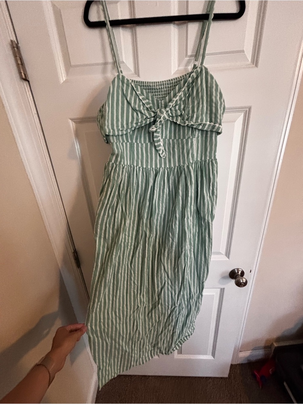 Old Navy Green and White Striped Tie-Front Sundress